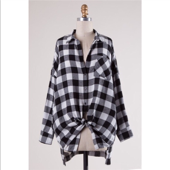 Tops - Leah Black & White Oversized Boyfriend Flannel